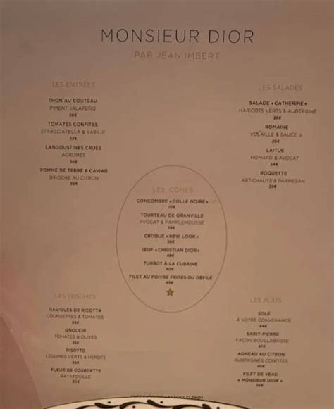 Dior restaurant menu